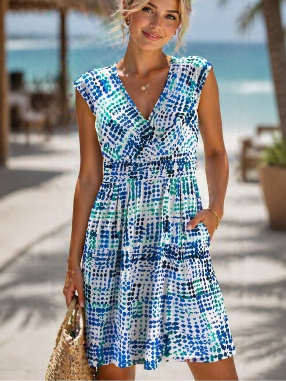 Calvin Klein Cool Tone teal Polka Dot Sleeveless Fit & Flare Dress Women’s XSM